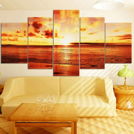 - 5pcs/set Unframed Large Seaside Sunset Canvas Wall Art Print Painting Picture