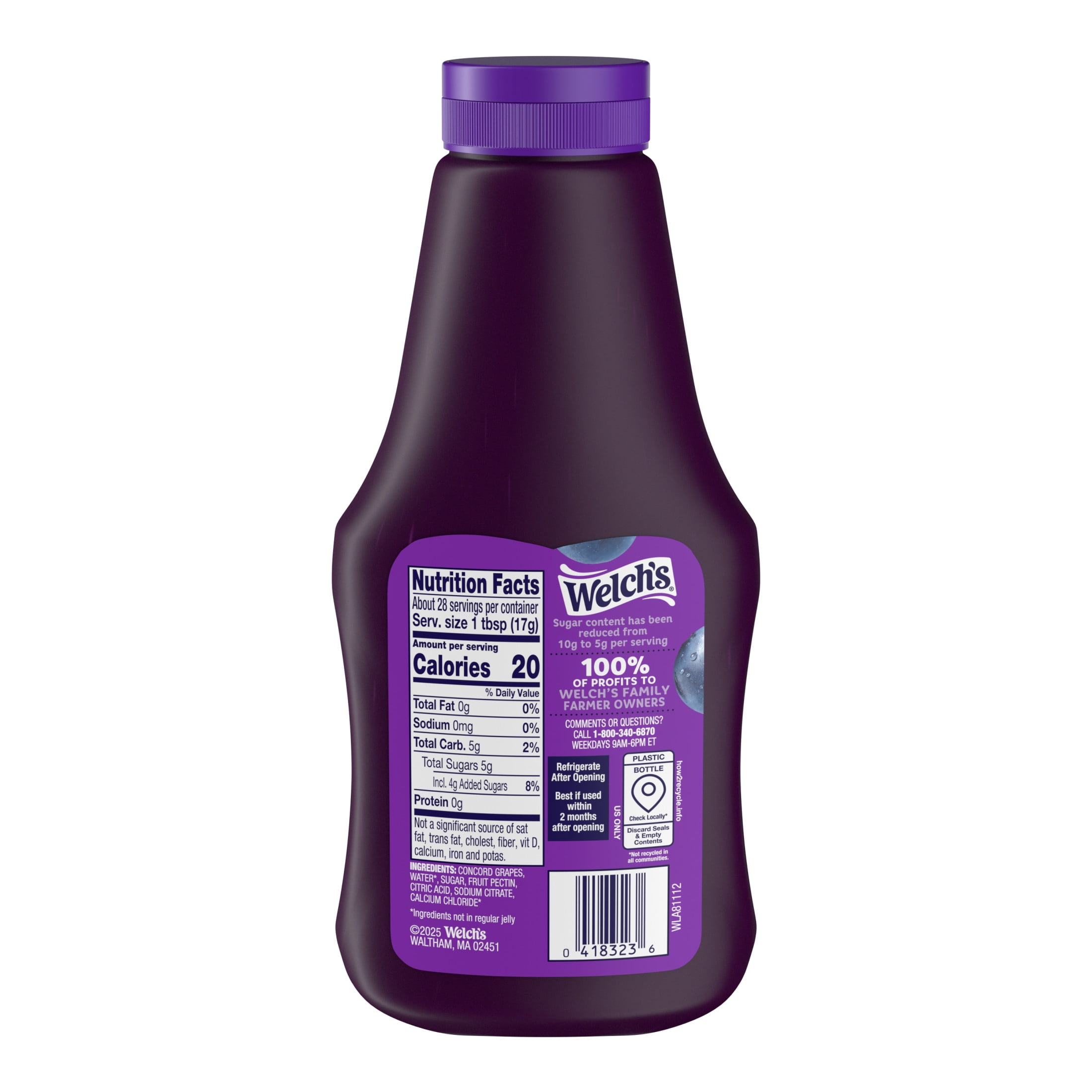 Welch's Concord Grape Low Sugar Jelly, 17.1 oz Squeeze Bottle