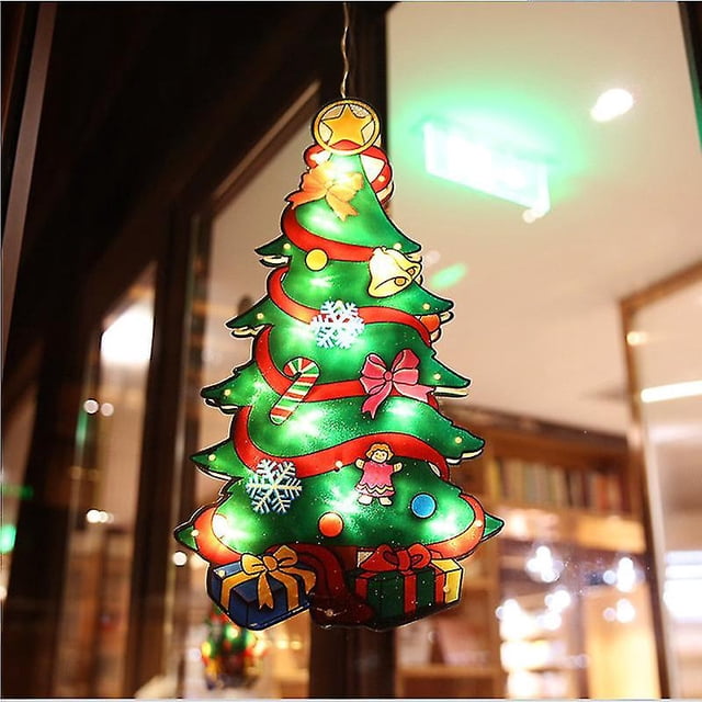 Decoración de Navidad Ventana iluminada Decoración colgante Luces de Navidad LED con gancho de ventosa 3 pilas Aaa para fiesta de Navidad Showcase Show - Árbol de Navidad 45x24cm Kuyhfg Bienvenido a Kuyhfg