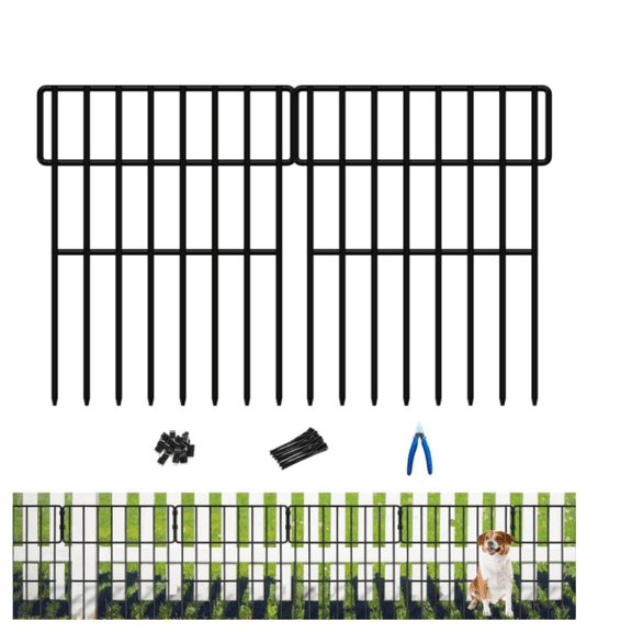 Barrier Fence, 25 Panels No Dig Fence, 27ft(L) x 17in(H) Dog Fencing Rabbit Fences, 1.52in Spike Spacing Rustproof Metal Fences Border for Outdoor Yard with Cable Ties and Cutting Plier