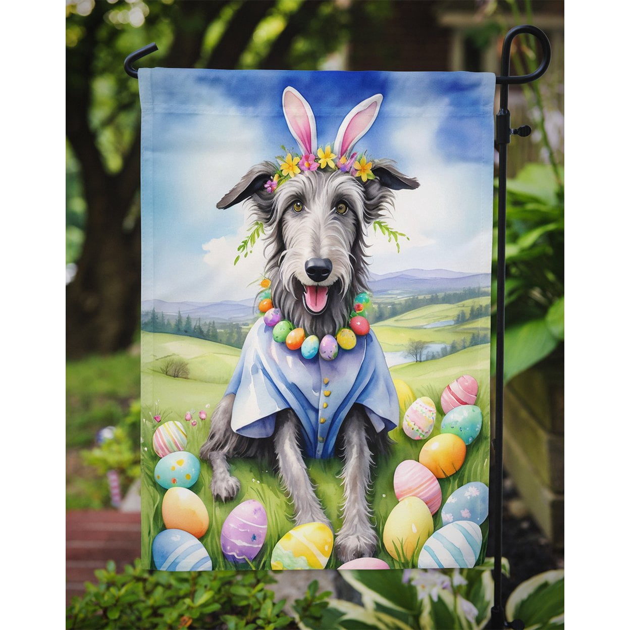 Scottish Deerhound Easter Egg Hunt Garden Flag 11.25 in x 15.5 in