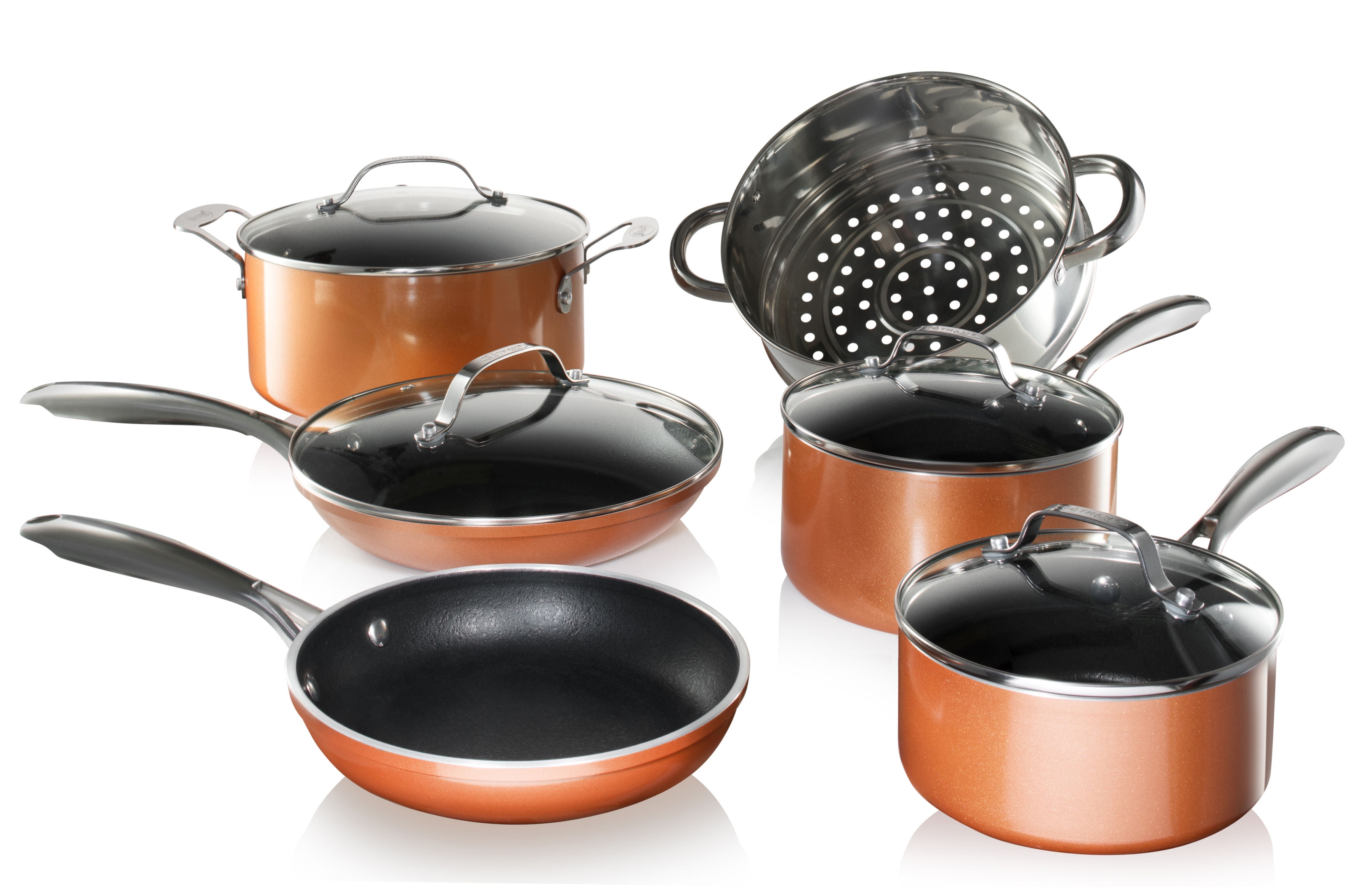 Gotham Steel Pots and Pans 10 Piece Cookware Set with Nonstick Ceramic Coating & 6 Quart XL Nonstick Copper Deep Square All in One 6 Qt Casserole Chef‘s Pan & Stock Pot 4 Piece Set 
