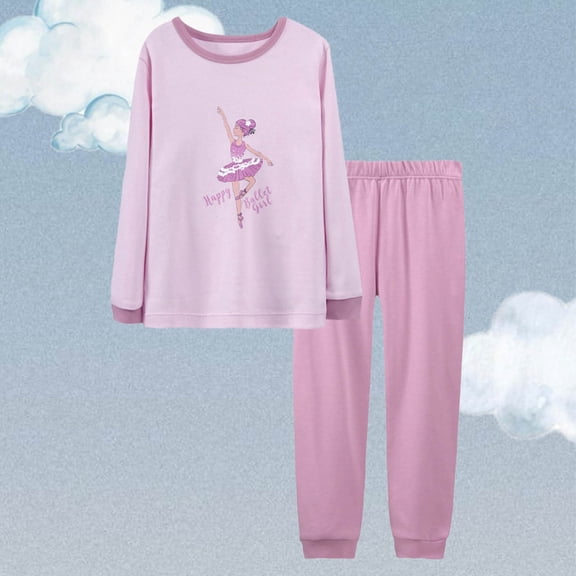 BOOMNY Child Girls Pajamas Sets 2 Peice Cartoon Graphic Long Sleeve Sleepwear Tops Pants Pjs Set for Kids Cozy Loungewear Homewear