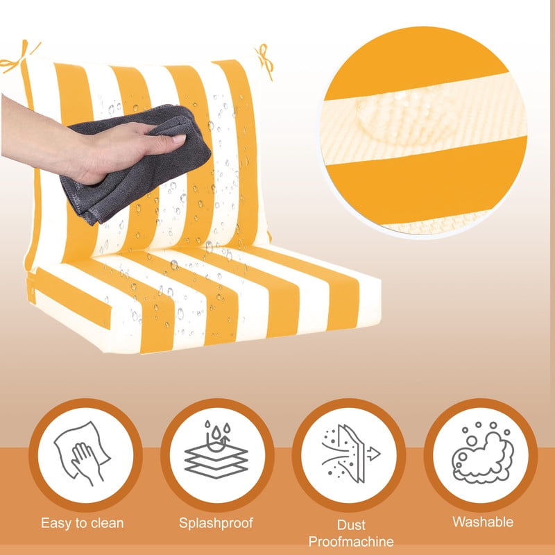 Outdoor deep seat patio cushions set, 24in x 24in, Waterproof Outdoor chair cushions, Replacement patio furniture cushions with Ties（2pc Yellow and white）