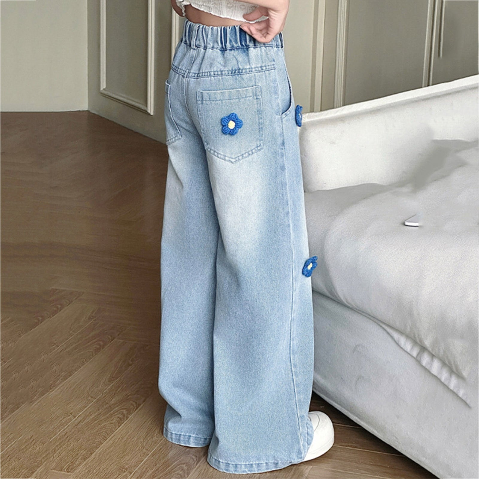 Karoyedx Teen Jeans Girls Baggy Jeans Wide Straight Leg High Waisted Denim Pants Fashion Y2k Boyfriend Skater Streetwear Blue Size,12-13 Years