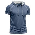 thumbnail image 7 of GrmtClth Men's Short Sleeve Hoodie 2026 Workout Gym Sweatshirt Muscle Slim Fit Color-Block Athletic Hoodies Pullover Hooded T-Shirts Blue M, 7 of 7