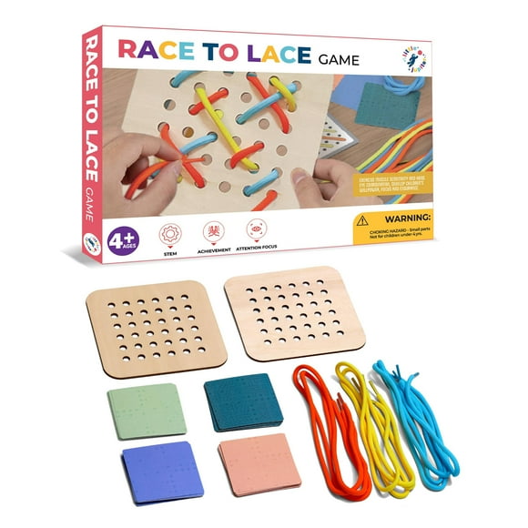 Wooden Lacing Board Game Portable Travel Airplane Toddlers Fine Motor Skills Learning Kids Adults Square Educational Threading Activity Toy