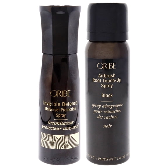 Oribe Invisible Defense Universal Protection Spray and Airbrush Root Touch-Up Spray - Black 2 Pc Kit - 1.7oz Hairspray, 1.8oz Hair Color