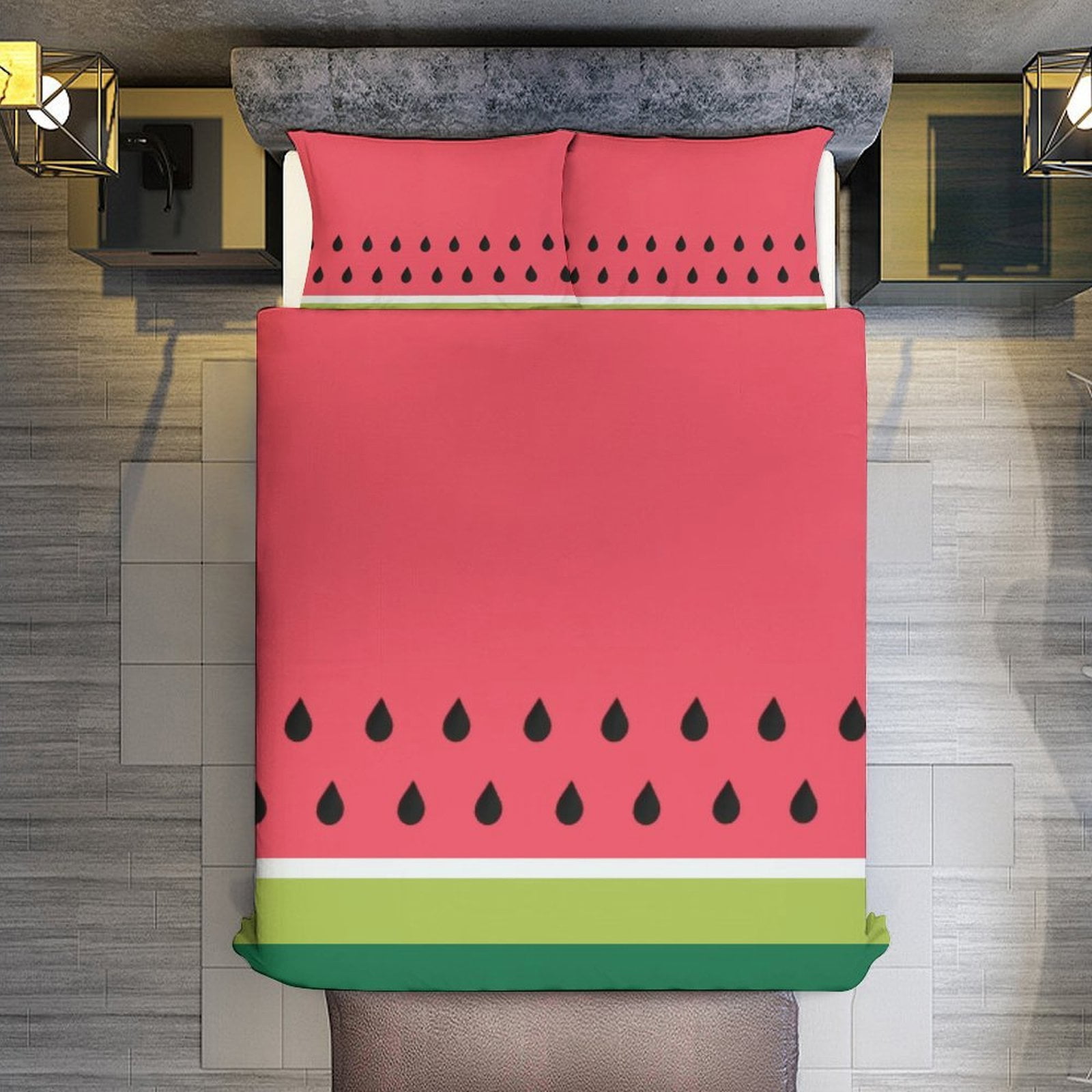 Coral Pink Green Summer Watermelon Fruit Stripes Bedding Set Duvet Cover Couple Bedclothes Pillowcase Customized Home Textiles Bed Set for Twin Size
