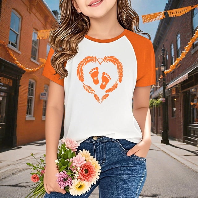YUNAFFT T-Shirts Amples pour Enfants Orange Festival Manches Raglan Imprimé Style Décontracté Vacances