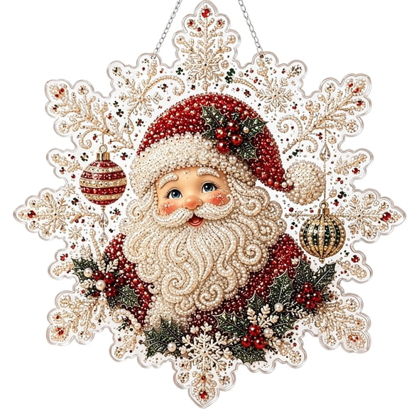 Christmas Snowman Diamond Painting Art Kits For Adults,Special Shaped Hanging Pearl Acrylic Suncatcher Gem Art Pendant Decorations Kit For Home Decor And Gift(12In)
