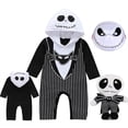 thumbnail image 2 of Ropa de Halloween para bebés varones, mameluco para recién nacidos, mono con capucha con estampado de murciélago a rayas, disfraz de Scare Jack para Nochebuena, 2 of 4