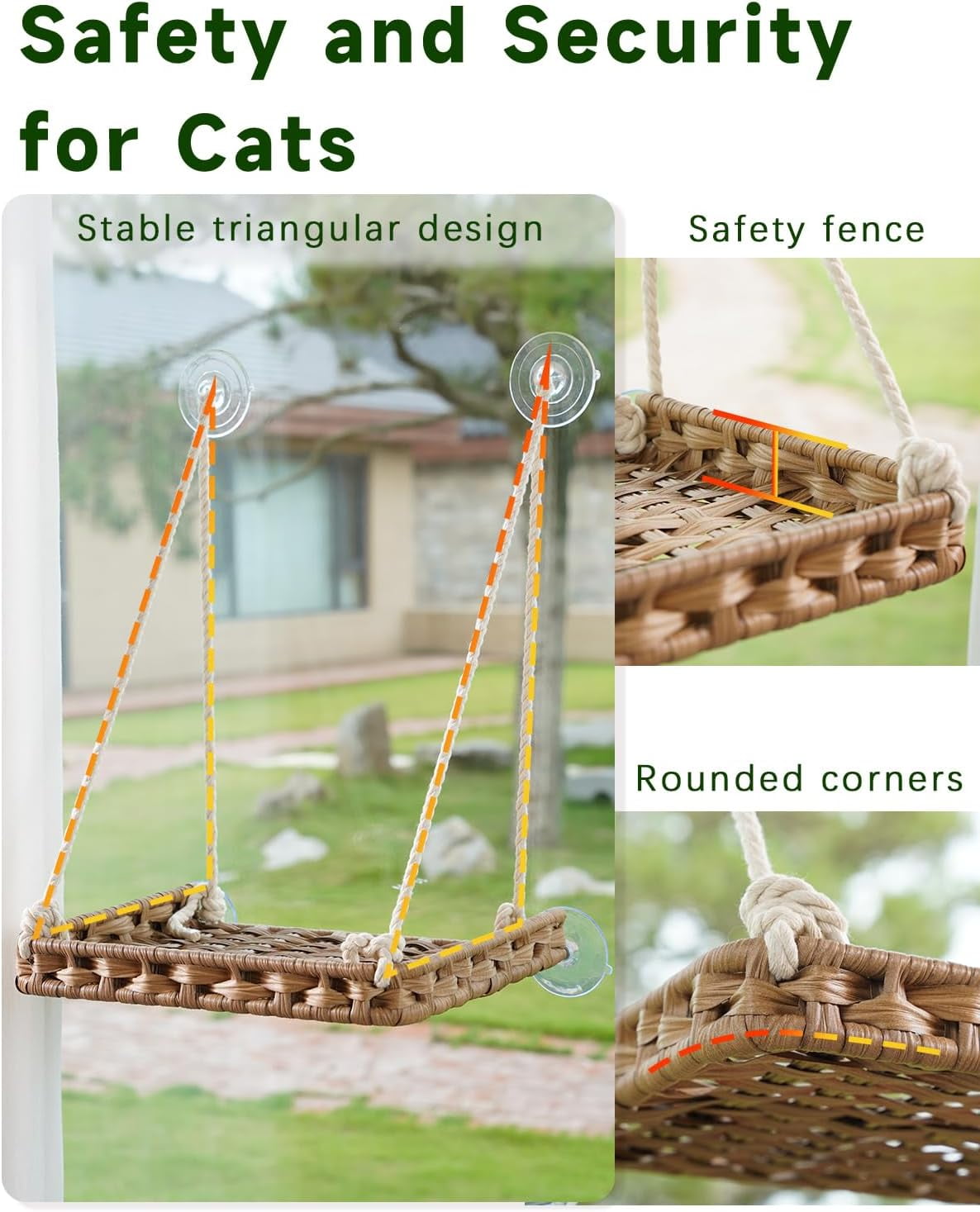 Cat Window Perch 2 Pack,Cat Window Hammock Bed for Indoor Cats,Large Handwoven PE Rattan Window Seat,4 Suction Cups,Double Sided Washable Cushion Bed, Pet Kittens Natural