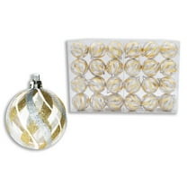24 Pack Clear Ball Ornament with Gold, Silver and White Swirls Design