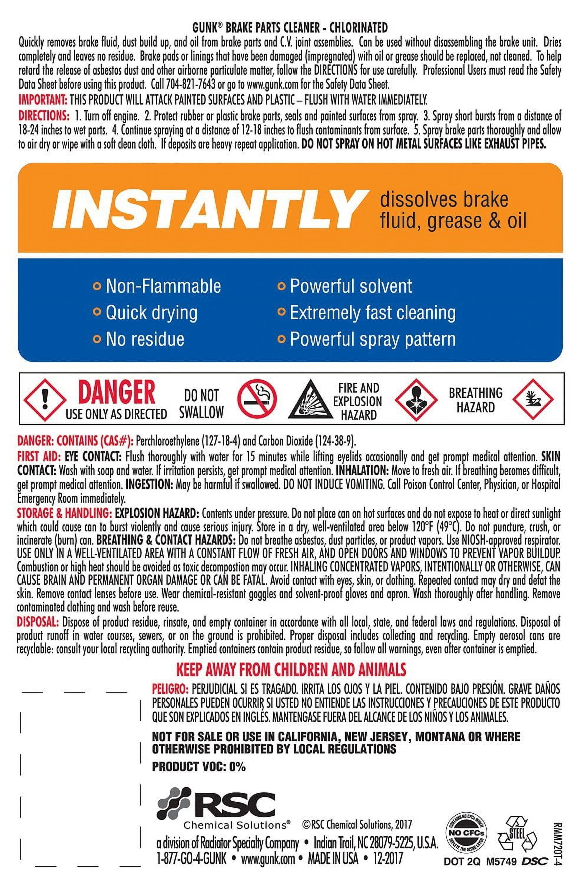 (24 pack) Gunk Chlorinated Brake Cleaner for All Vehicle Types, 19 oz