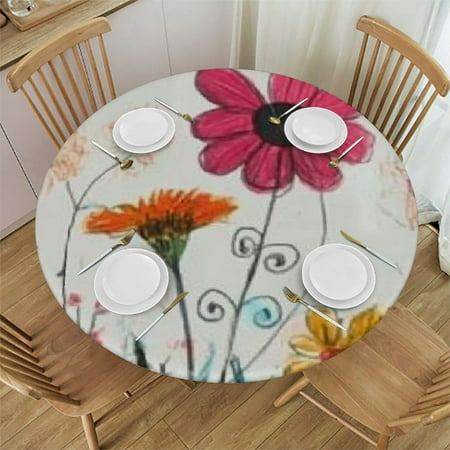 

Sheronv Flowers Bird Drawing Round Tablecloth Stain-Resistant Washable 100% Polyester for Home Kitchen Outdoor Decoration - Various Sizes 38 -42