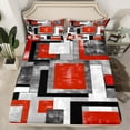 thumbnail image 2 of Manfei Red Grey Abstract Full Size Sheets, Chic Minimalism Bed Sheets, Teen Child Kid Adult Sheet Sets, Luxury Bedroom Decor, 4 Pieces, 2 of 7