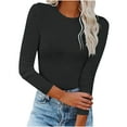 thumbnail image 1 of Qertyioot Mode Automne Femme Manches Longues Extensible Ajusté Aguichant Basique Tee T-Shirt Blouse Tops Unis, 1 of 7
