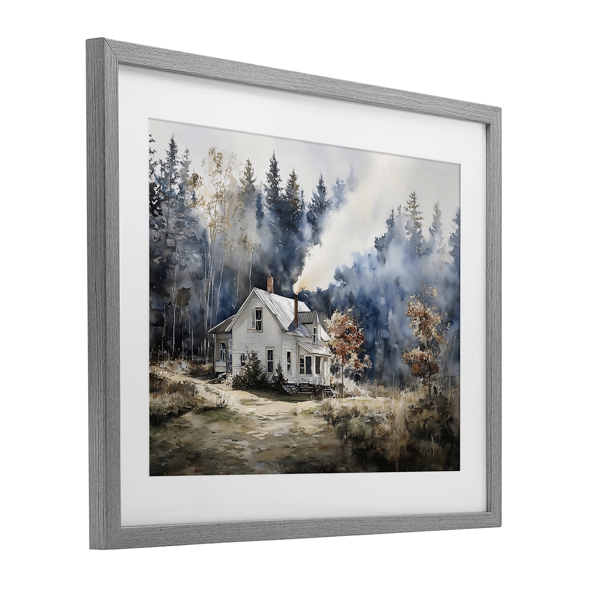 Stupell Industries Indigo Smoke at Woodland Cottage Gray Framed Print Under Glass, design by Franklyn Gregory
