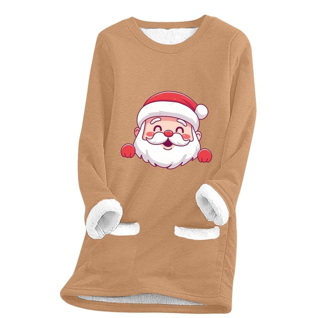 WEAIXIMIUNG Chandails en Molleton pour Femmes Sans Capuche Manches Longues Col Rond Poche Rembourré Pull Chaud