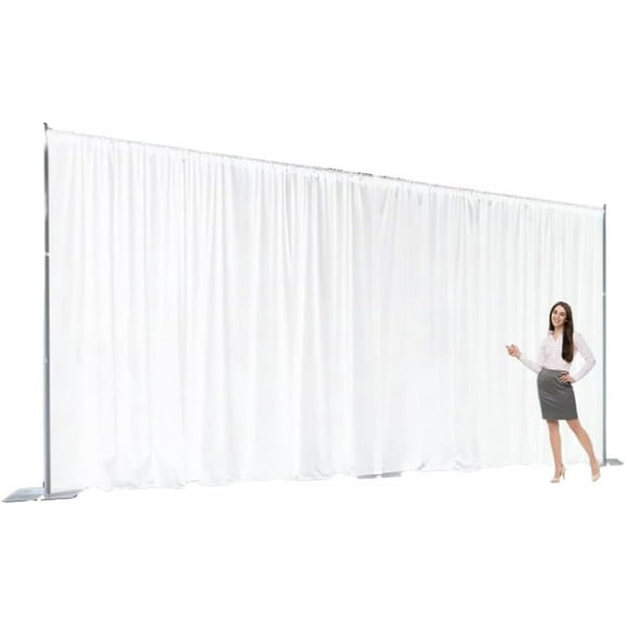 Two Layers Backdrop Made with One Piece Chiffon Tulle & Polyester for Professional Extra Wide Blackout Curtains (White, 25 x 10 ft)