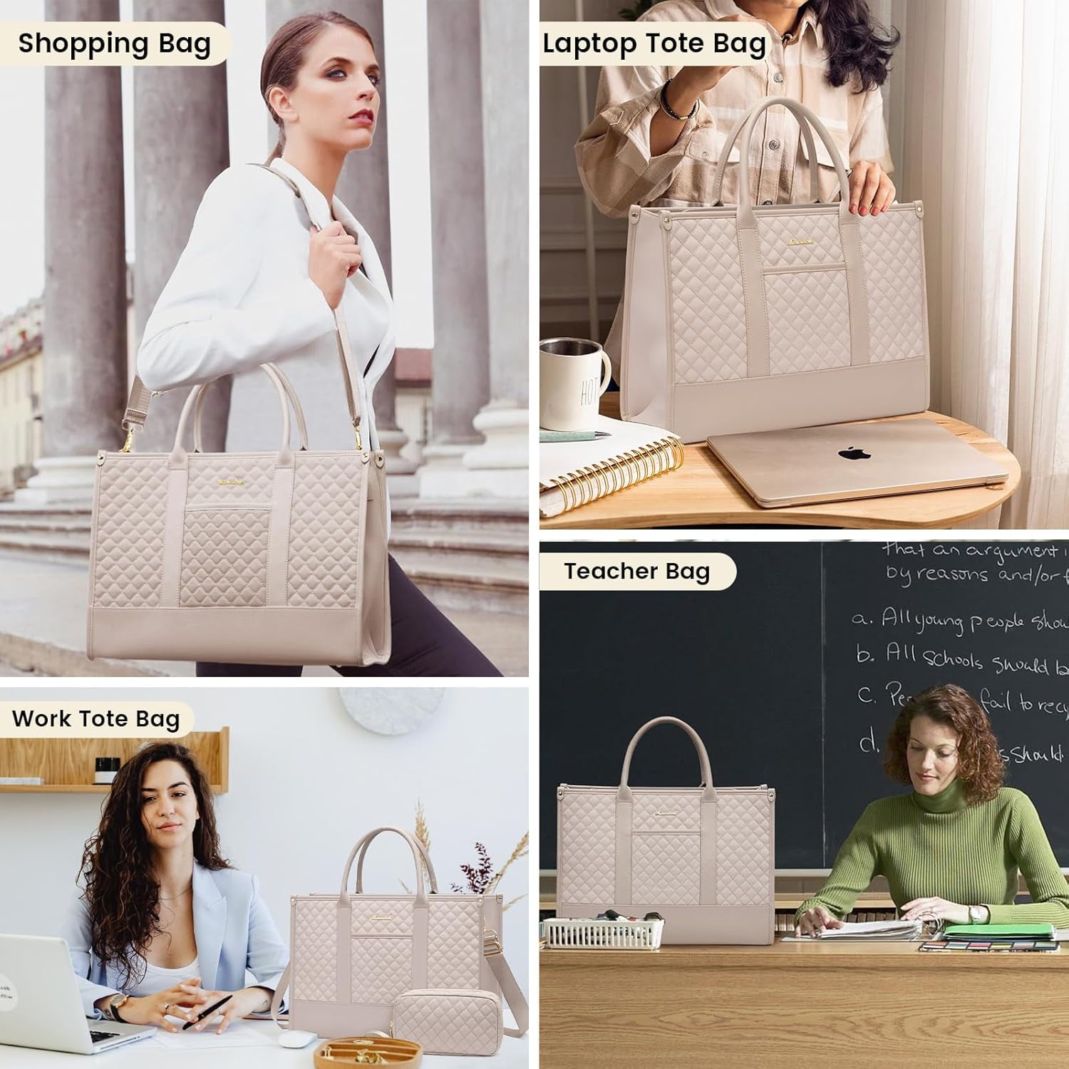 Lovevook Tote Work Bag for Women, Canvas Tote Laptop Bag 15.6" Fashion Large Handbag with Clutch Purse Daily for Office College Teacher Travel