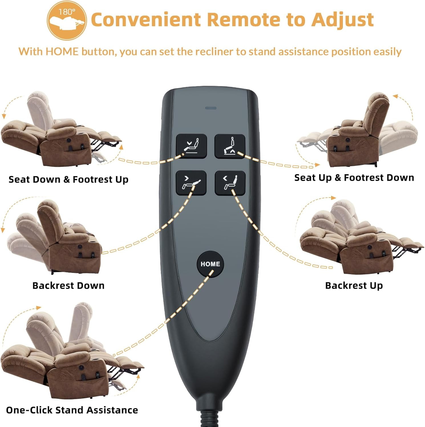 Oversized Dual Motor Power Lift Recliner for Elderly, Extended Footrest, Large Infinite Position Lay Flat Chair for Living Room with Massage & Heat, Lumbar Pillow, USB & Type-C Ports, Brown