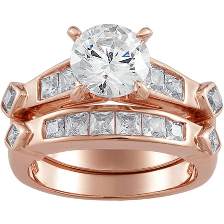 Rose Gold over Sterling 2PC CZ Wedding Ring Set