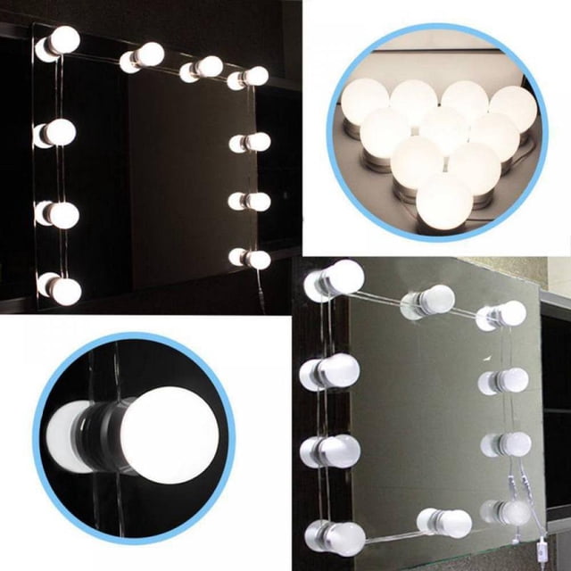 LED Vanity Mirror Lights 10 LED Dimmable Adjustable Light Bulbs USB Lighting Fixture Strip for Makeup Dressing Table in Bedroom Dressing Room