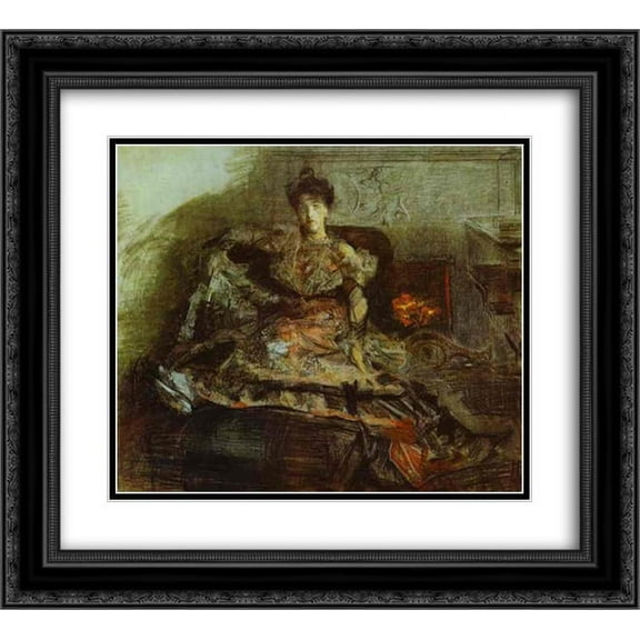 Mikhail Vrubel 2x Matted 22x20 Black Ornate Framed Art Print 'After the Concert Portrait of Nadezhda Zabela '