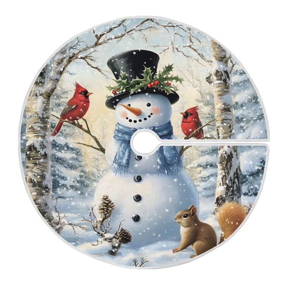 Ryvnso Christmas Tree Skirt Christmas Snowman with Cardinal Xmas Tree Skirts Ornament Home Decorations 35.4"
