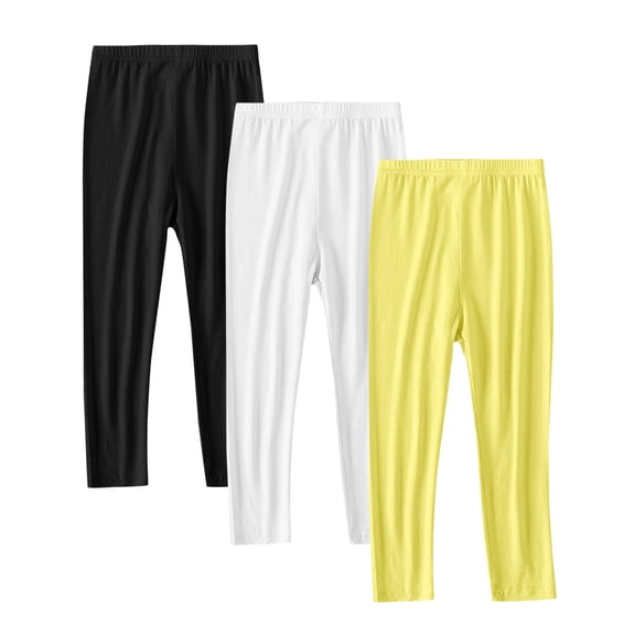 xaoyunyn 3 Pack Leggings for Girls Slim Solid Color Stretchy Seamless Base Layer Tights 2-13 Years