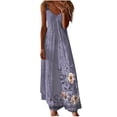 thumbnail image 2 of ClodeEU Women's Summer Printed V Neck Sleeveless Tassel Beach Spaghetti Straps Flowy Maxi Sun Dress Purple,Womens Plus M, 2 of 5