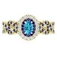 thumbnail image 2 of Dazzlingrock Collection 6X4mm Oval Blue Topaz with Round Blue Sapphire & White Diamond Interweaving Double Halo Wedding Ring for Women in 10K Yellow Gold, Size 5, 2 of 6