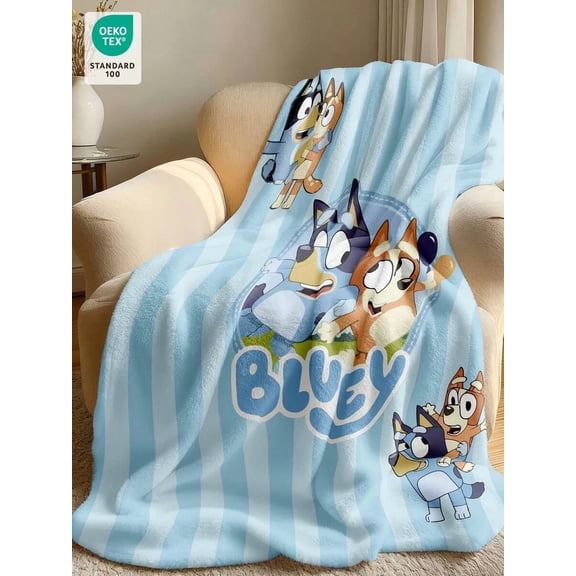 Bluey Flannel Throw Blanket - Super Soft Lightweight Cartoon Print, Bluey Dropping Balloon & Bluey with Mum, Cozy Warm Decorative Blanket for Home, Perfect Gift for Family Friends Birthday