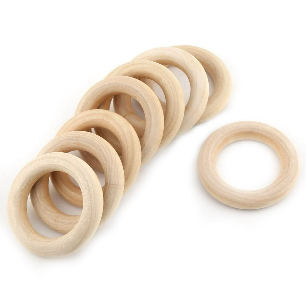 Tebru 20Pcs Natural Unfinished Wood Rings Wooden Round DIY Craft