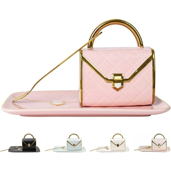 NOGIS Handbag-Shaped Creative Mug With Saucer & Spoon Bag Shape Ceramic Coffee Cup Home Tableware Decoration for Women Gifts, Pink