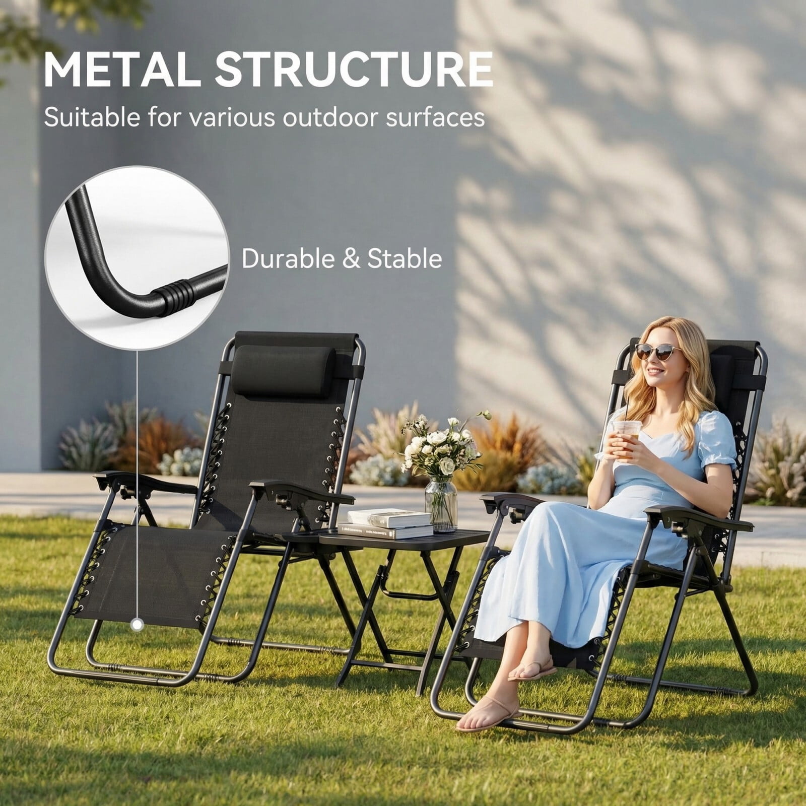 Easy4Home 2 pcs Zero Gravity Lounge Chairs, Foldable Reclining Camping Chairs