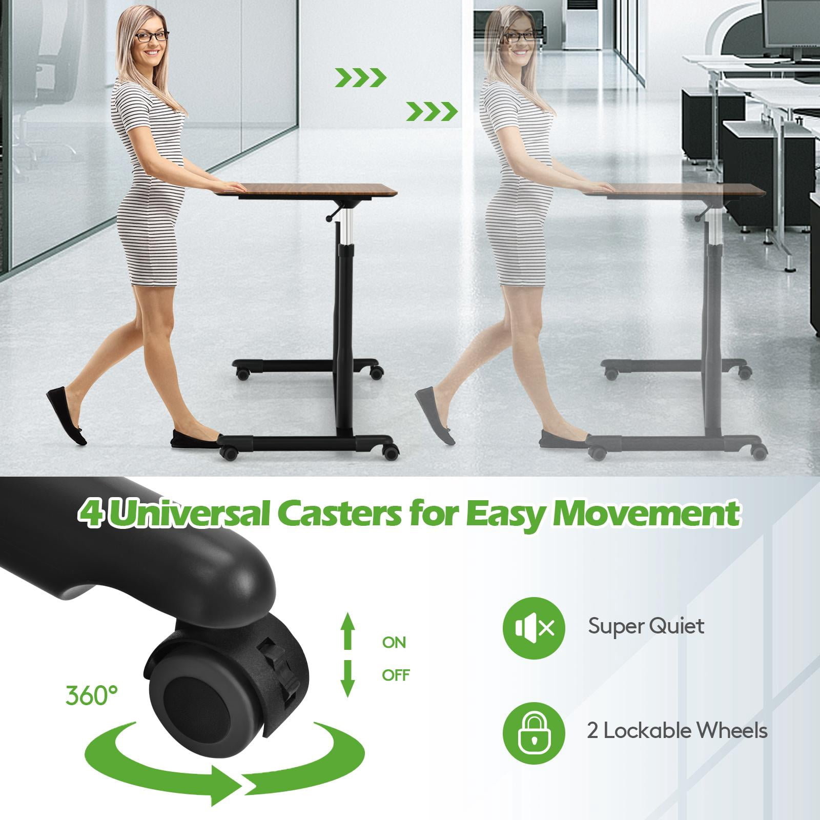 Giantex Mobile Height Adjustable Standing Desk, Compact Pneumatic Sit to Stand Computer Desk w/ Lockable Casters, Ergonomic Rolling Laptop Table for Home Office, Espresso
