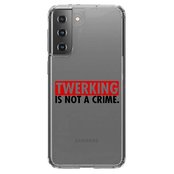 DistinctInk Clear Shockproof Hybrid Case for Galaxy S21 5G (6.2" Screen) - TPU Bumper Acrylic Back Tempered Glass Screen Protector - Twerking is Not a Crime