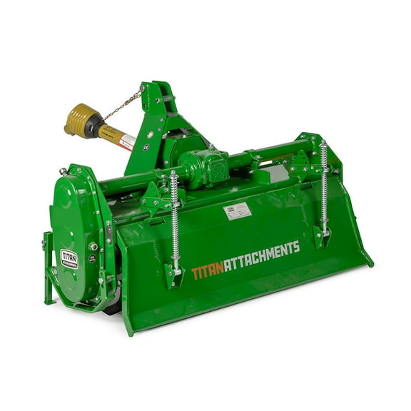 Titan Attachments 3 Point 48" Rotary Tiller Attachment Fits Cat 1 Tractors, Green Finish, Single Speed PTO Driven Cultivator with a 540 RPM Gearbox, Replaceable L-Shaped Tines Work 5" Deep