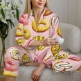thumbnail image 6 of Pajama Sets for Women 2 Pcs, Yellow Pink White Donut Print Button Down Long Sleeve Sleepwear Lounge PJ Sets, 6 of 6