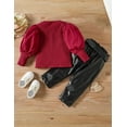 thumbnail image 5 of Toddler Girl Fall Outfits Puff Sleeve Ribbed Tops + Pants 2Pcs Girls Fashion Outfits 5-6T, 5 of 8