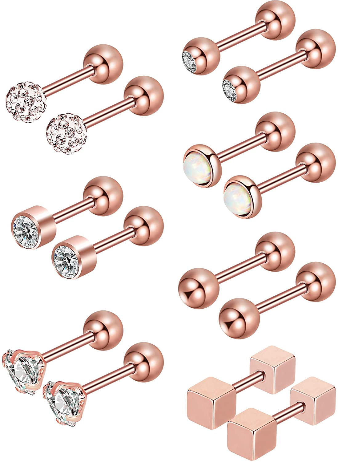 Round Ball Stud Stainless Steel Barbell Earring Set Cartilage Helix Earring Piercings for Tragus Cartilage Ear