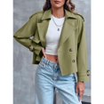 thumbnail image 2 of Women Crop Top Double Breasted Trench Coat with Shoulder Sleeves and Cut Jacket with Pockets, 2 of 5