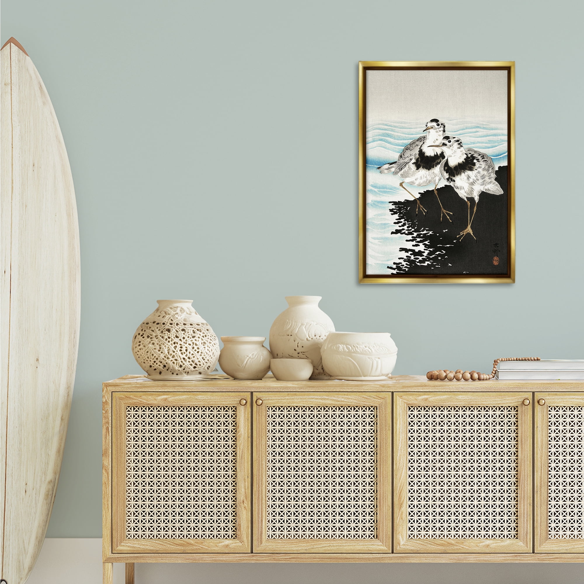Stupell Industries Classic Beach Birds Animals Painting Gold Floater Framed Canvas Art Print Wall Art, 21 x 31