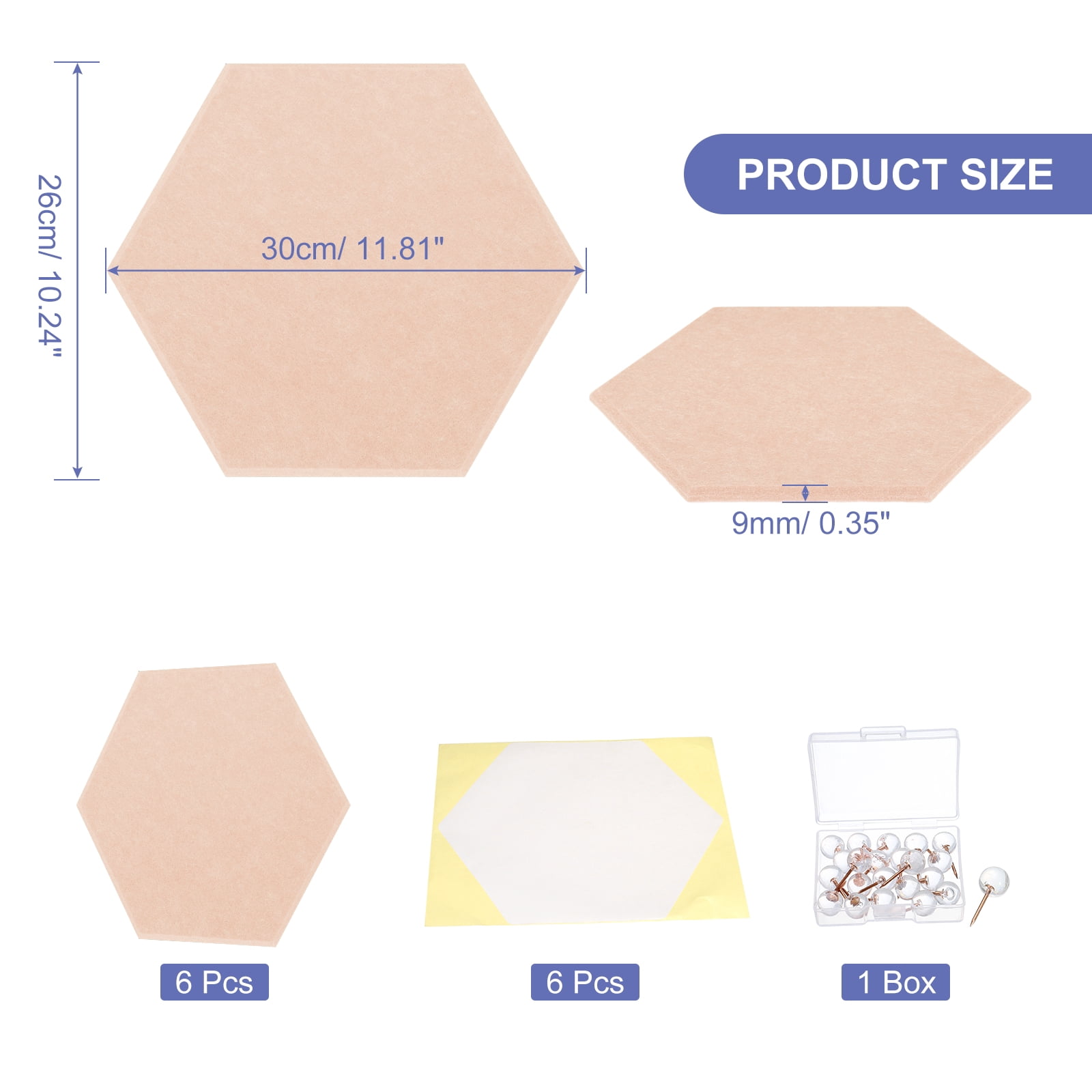 Hexagon Acoustic Panels B1 Fireproof Soundproof Foam Panels with 30 Push Pins(Cinnamon)