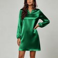 thumbnail image 6 of Lolmot Plus Size Satin A Line Dresses for Women Dressy Casual Long Puff Sleeve V Neck Mini Dress Flowy Fall Wedding Guest Dresses, 6 of 9