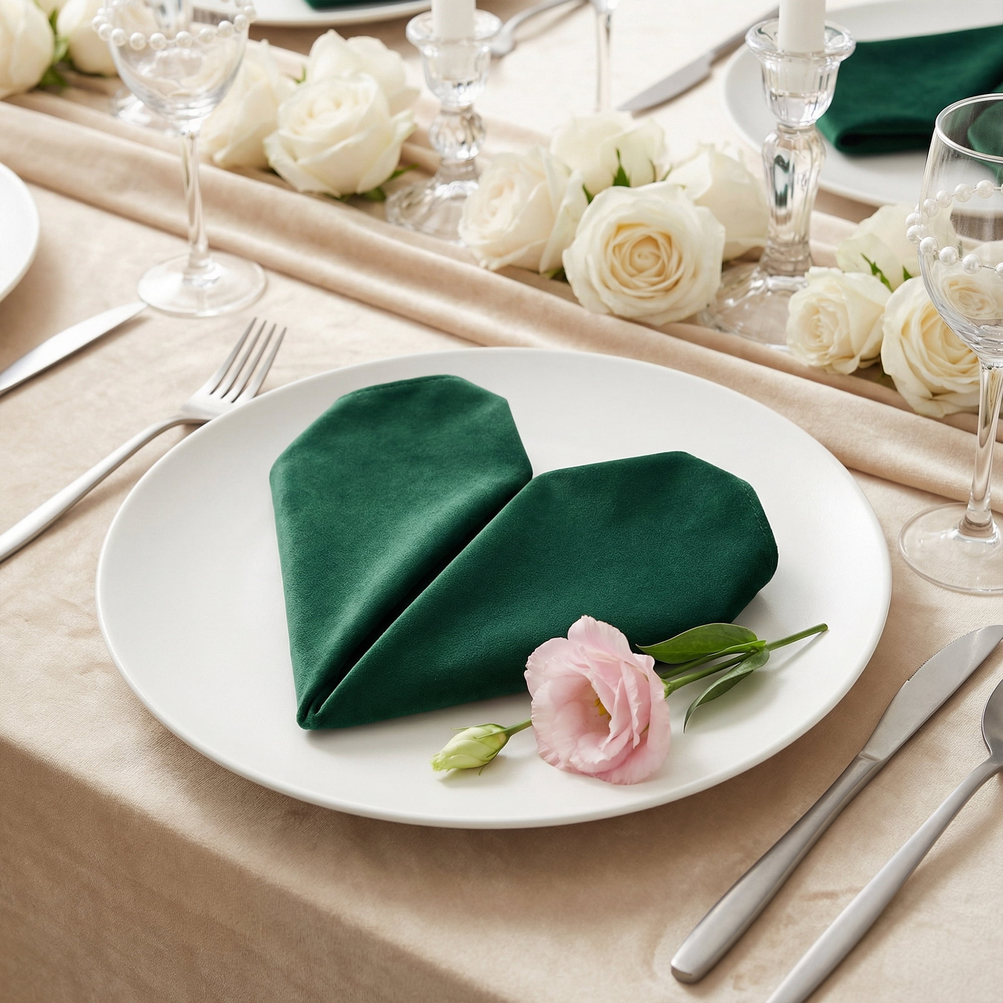 Unique Bargains 12 Pack Soft Durable Velvet Cloth Napkins for Parties Dark green 18"x18"