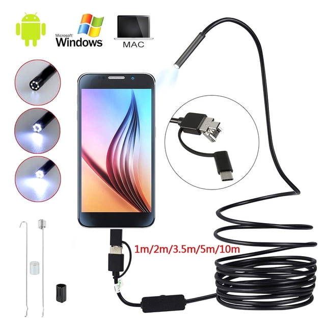 MesaSe 3 in 1 USB Endoscope for OTG Android Phone with 6 LED Lights Borescope Inspection Snake Camera Semi-Rigid Waterproof IP67 for Android Phone Window Tab
